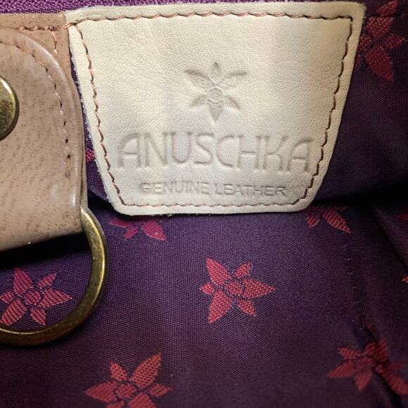 ANUSCHKA Colorful Small Hand Painted Leather "FEATHERS" Zip Top Organizer XBody - Picture 10 of 16